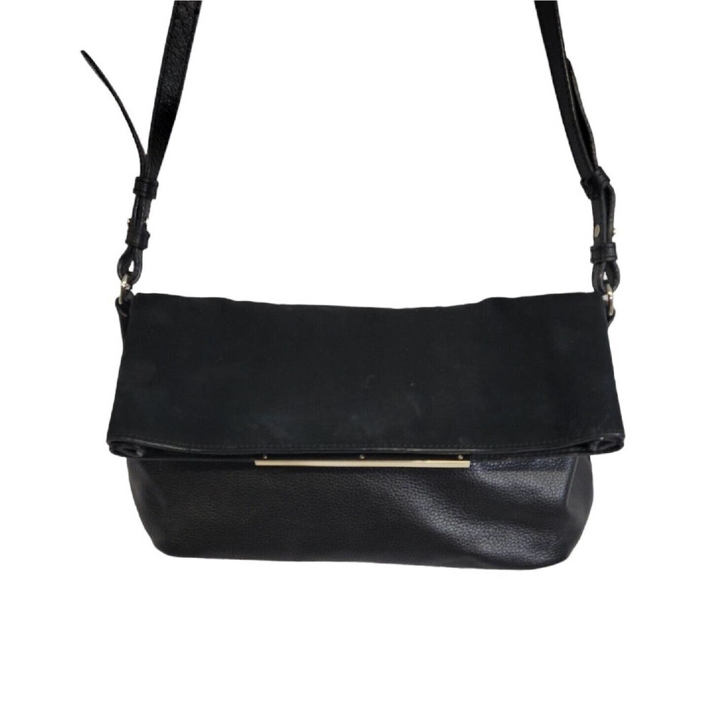 Banana Republic Black Suede & Leather Foldover Flap Crossbody Bag Purse